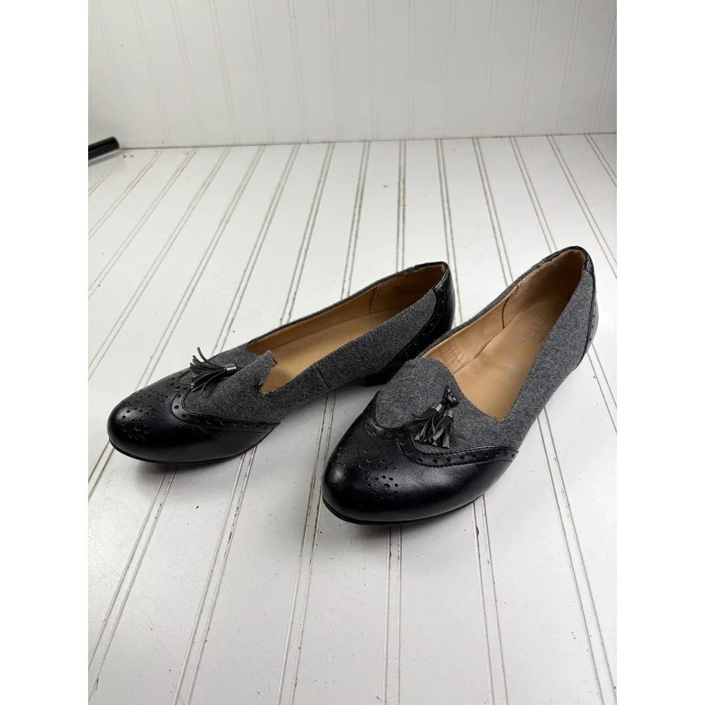 Naturalizer Lorraine Gray Fabric & Leather Tassel Loafers Flats Women's Size 8M